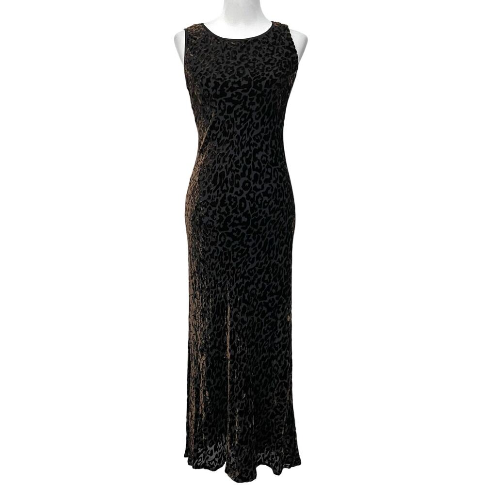 Vintage Maxi Dress Prom Gown Grunge Y2K Burnout Velvet Animal Print Silk Blend M